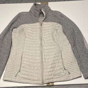 Eddie Bauer Down Fill Puffer Jacket Mid Layer Gray Heather Beige Medium